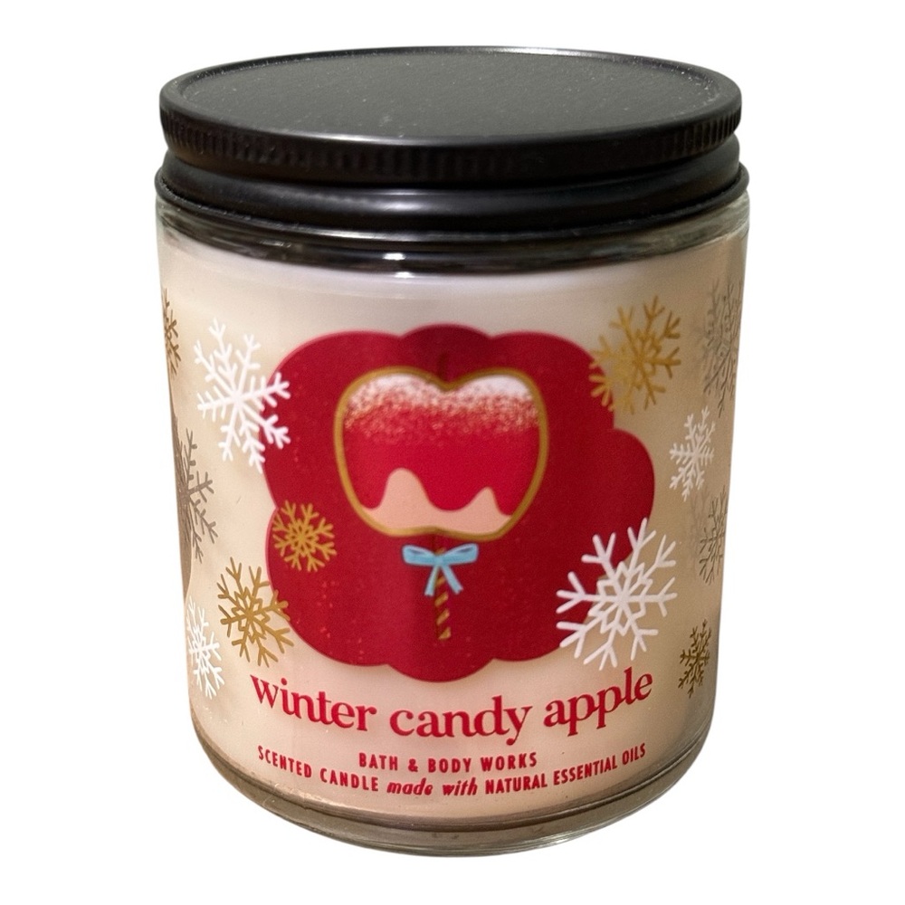 Bath & Body Works Winter Candy Apple Candle - Festive Red and Cream